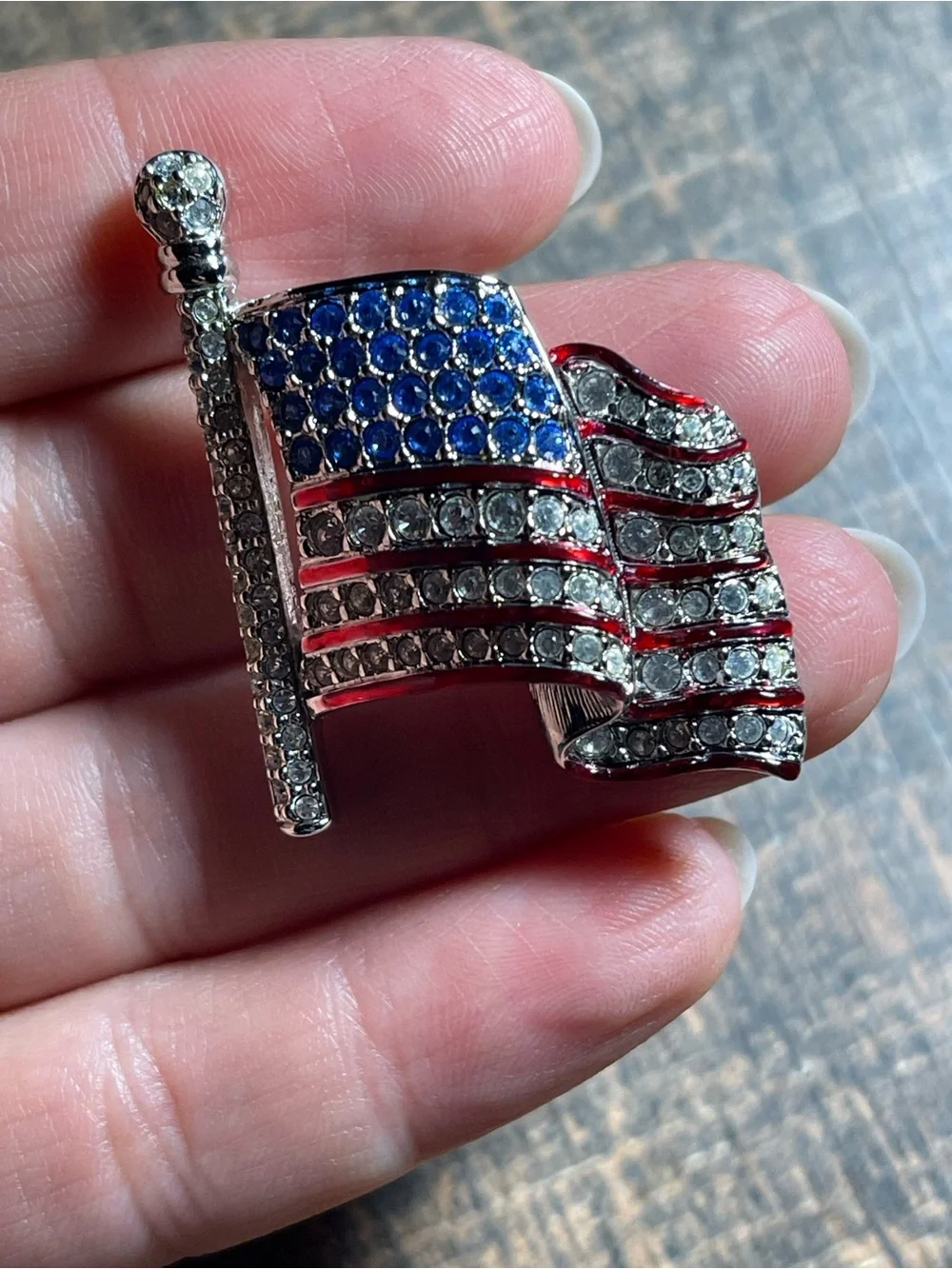 Swarovski Red, White & Blue Crystal American Flag Brooch